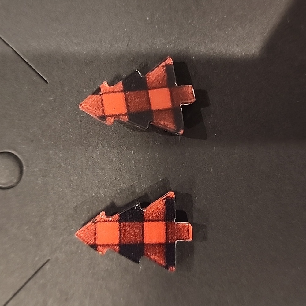Black and red buffalo plaid Christmas Tree Earrings